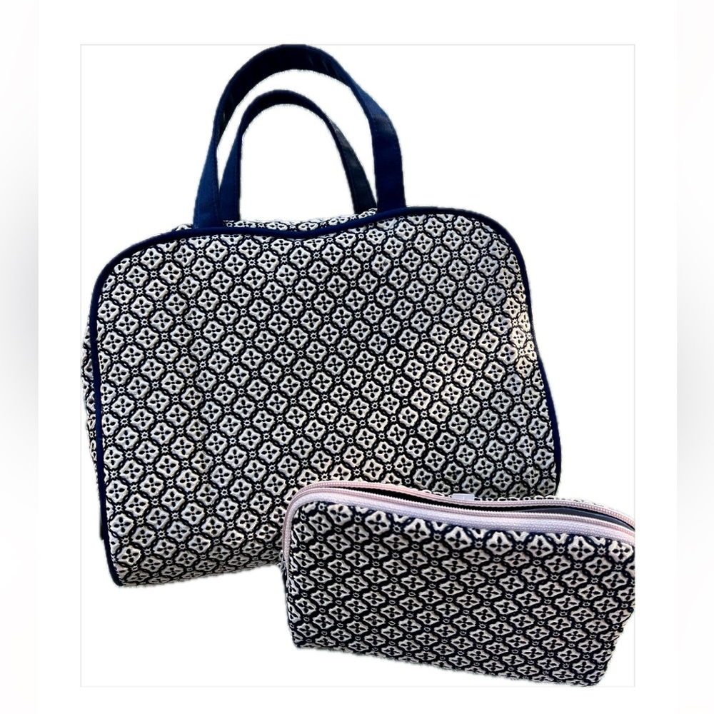 COSMETIC Bag Set NEW Black & Tan with Pattern